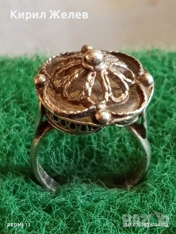 Сребърен пръстен възрожденски стил филигранна изработка с гранулация 41290, снимка 3 - Пръстени - 54026218
