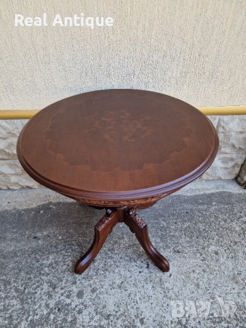 Прекрасна антикварна дървена маса резба интарзия , снимка 4 - Антикварни и старинни предмети - 51668772