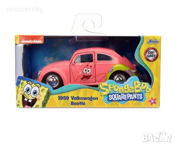 Метални колички: Спондж Боб – Патрик 1959 Volkswagen Beetle, метален модел 1:32, снимка 4 - Колекции - 55953919
