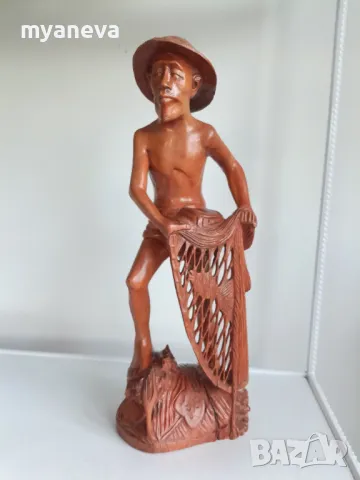 Дърворезба на рибар от Индонезия, снимка 4 - Статуетки - 50168359