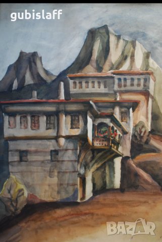 Стара картина, Изглед от Мелник, 1974 г., снимка 2 - Картини - 31346489