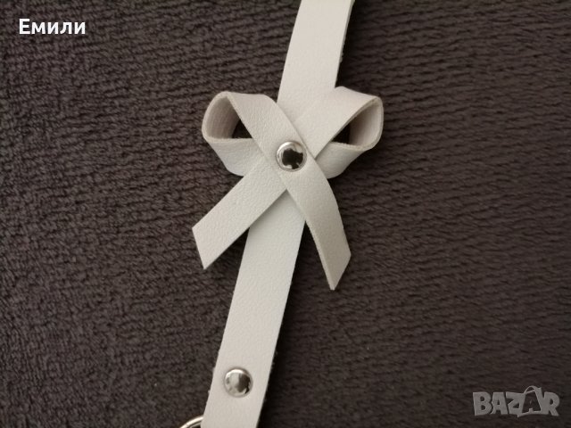 BDSM бял кожен харнес нашийник колан с панделки за тяло, снимка 10 - Колани - 42163872