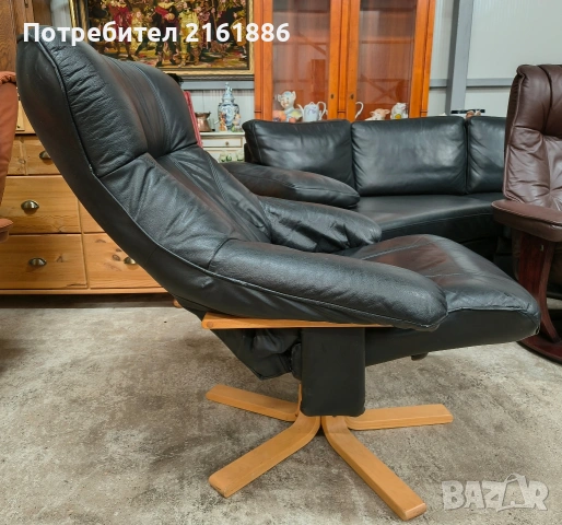 Relax кресло с отоманка от естествена кожа , снимка 2 - Дивани и мека мебел - 54129612