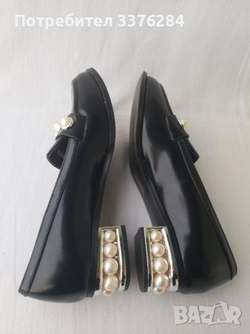 НОВИ Черни кожени елегантни обувки с перли, снимка 15 - Дамски елегантни обувки - 40488526