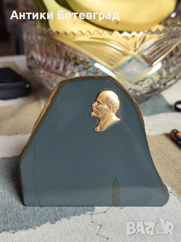 Винтидж сувенир "Ленин", Миниатюрен настолен паметник, Естествен камък 