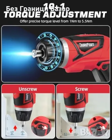 Нов Комплект 34 части DuroFort 8V винтоверт с регулируема дръжка, снимка 3 - Винтоверти - 47271958