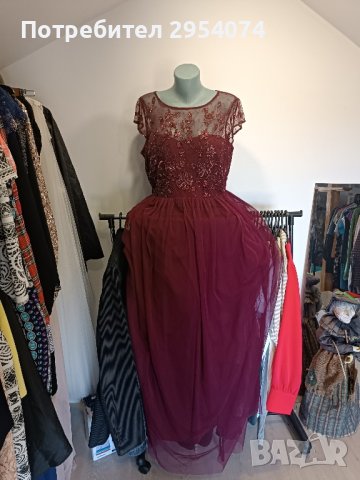 Дълга дамска рокля в цвят бордо хл 55лв, снимка 2 - Рокли - 42666471