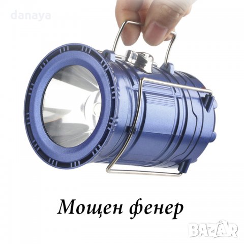 1735 Сгъваем соларен фенер за къмпинг лампа с дръжка 6 Led диода + 1W, снимка 11 - Къмпинг осветление - 30350466