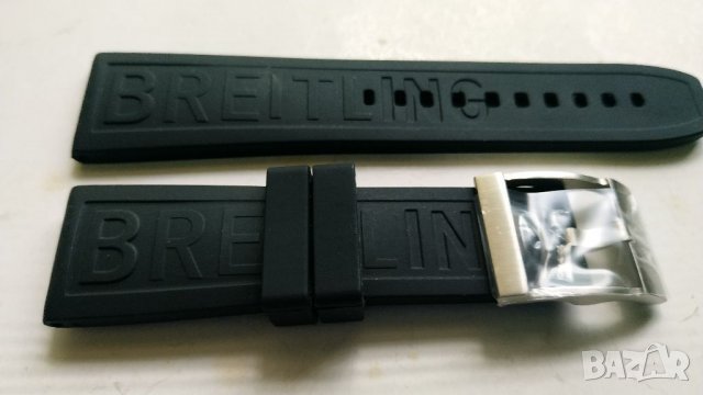 Черна силиконова каишка BREITLING  24 мм, снимка 12 - Каишки за часовници - 36307657