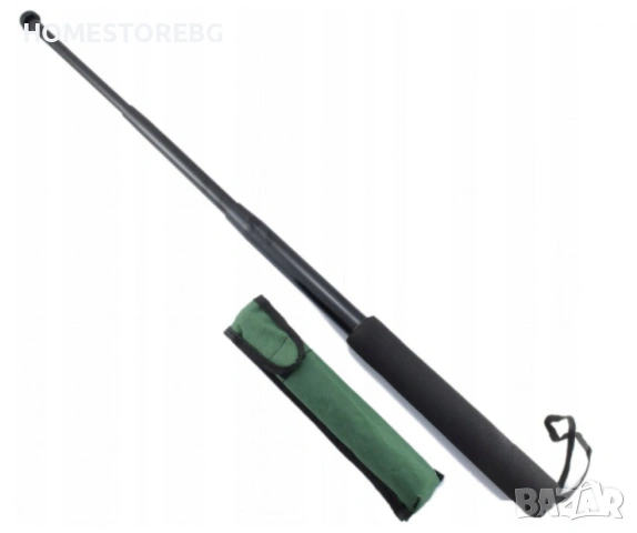 Телескопична палка за самоотбрана с черна дунапренена дръжка и калъф