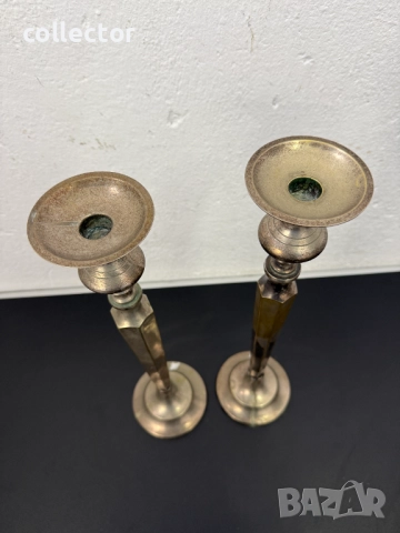 Чифт посребрени бронзови свещници. №7772, снимка 5 - Колекции - 52839596