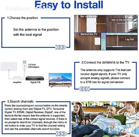Нова Цифрова телевизионна антена на закрито 250+ мили обхват 4K 1080P HDTV, снимка 8 - Приемници и антени - 42110971