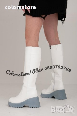 Ботуши на платформа - бяла кожа със сиво ходило - BSX10