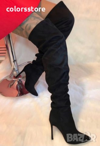 Чизми на ток - черен велур - 1102