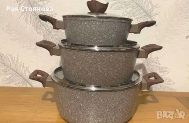 Комплект от 3 алуминиеви тенджери с капак
