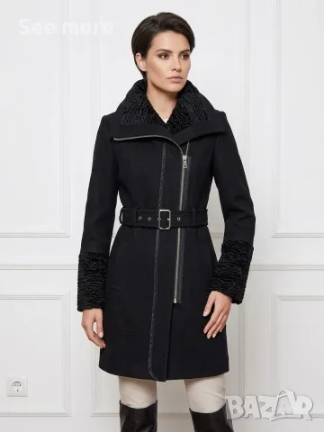 GUESS Los Angeles палто вълна и астраган S