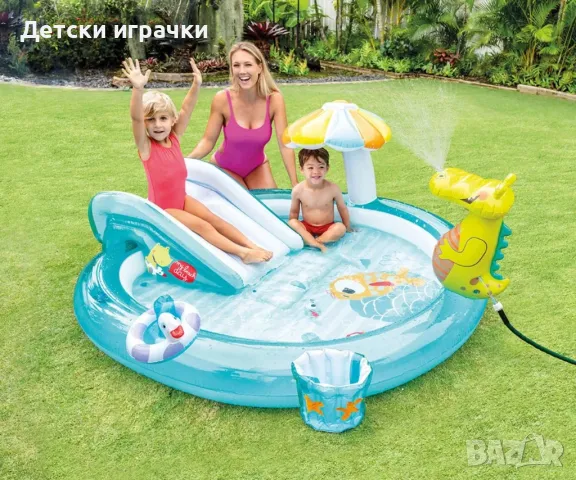 Надуваем център Gator Play Intex, 201х170x84см, водна пързалка, PVC, зелен, снимка 1