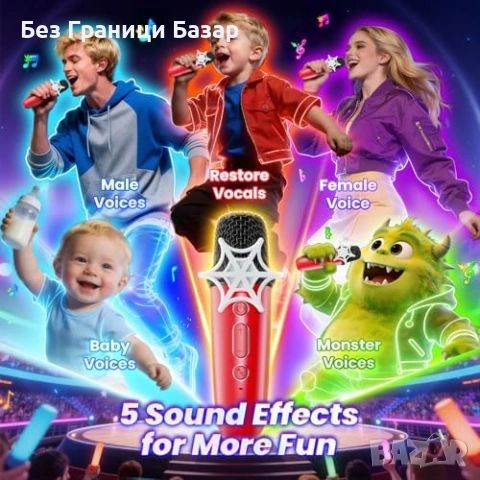 Нова играчка Детско караоке с 2 микрофона LED светлини Bluetooth идеален подарък дете, снимка 3 - Музикални играчки - 54092219