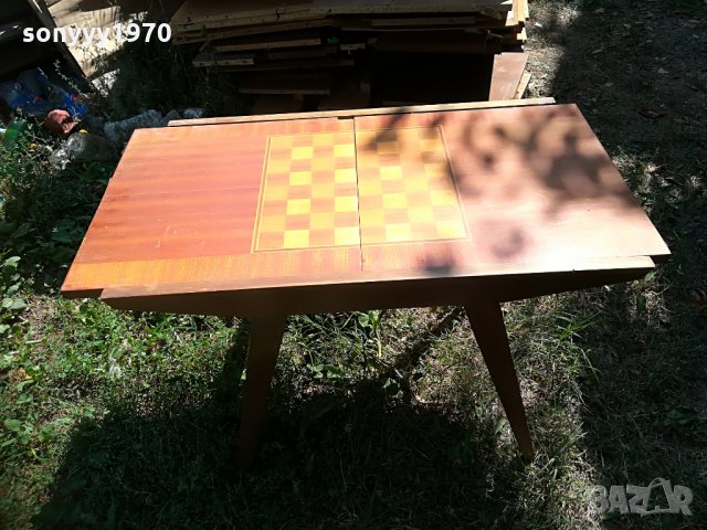 УНИКАТ-ФУРНИР-антика-стара маса табла и шах-90х60х50см-сгъната, снимка 10 - Колекции - 30028351
