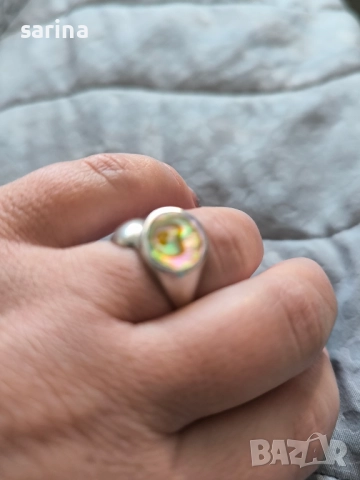 Сребърен пръстен с шарен камък, снимка 7 - Пръстени - 52935839