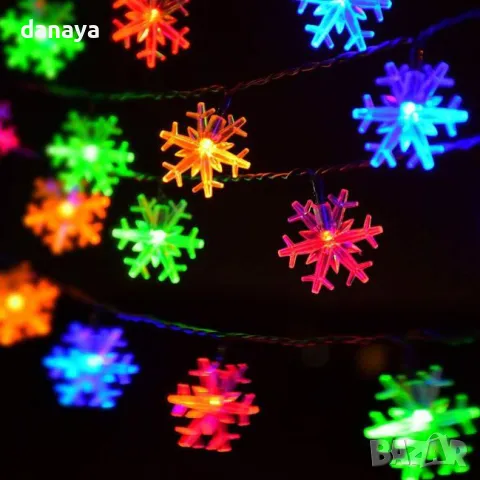 5463 Многоцветни соларни лампички Снежинки, 20 светодиода, снимка 6 - Декорация за дома - 47968728