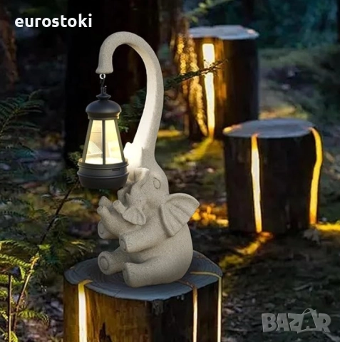 Декоративна статуя Слон със соларно фенерче, градинска фигурка от смола, декорация за дом/градина