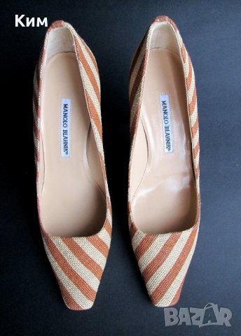 Manolo Blahnik обувки на средно висок ток райе бежаво кафяви, снимка 2 - Дамски обувки на ток - 37381434