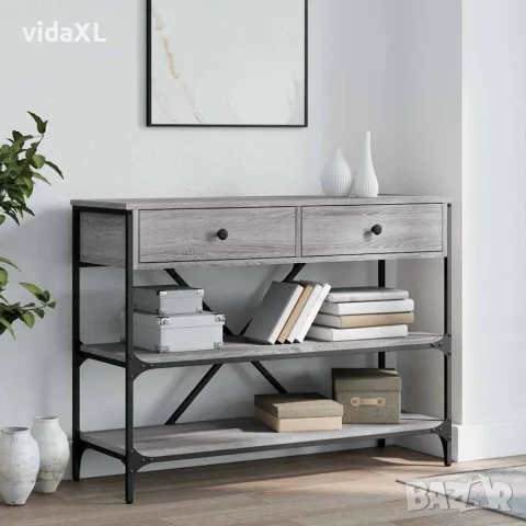 vidaXL Конзолна маса с чекмеджета и рафтове сив сонома инженерно дърво, снимка 2 - Маси - 56148116