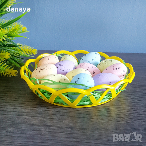 2836 Малко великденско панерче с шарени яйца и тревичка, снимка 3 - Декорация за дома - 36463510