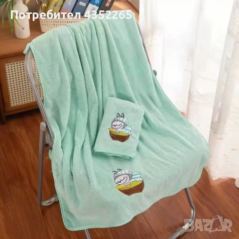 Комплект от 2 броя бродирани кърпи, меки и абсорбиращи, за баня и плаж 35×75 см. и 70×140 см., снимка 2 - Хавлиени кърпи - 51180359