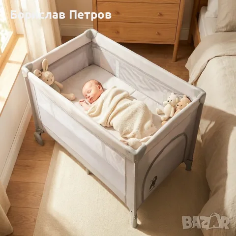 Сгъваема бебешка кошара, с 2 нива, сив цвят, снимка 13 - Кошарки - 55811798
