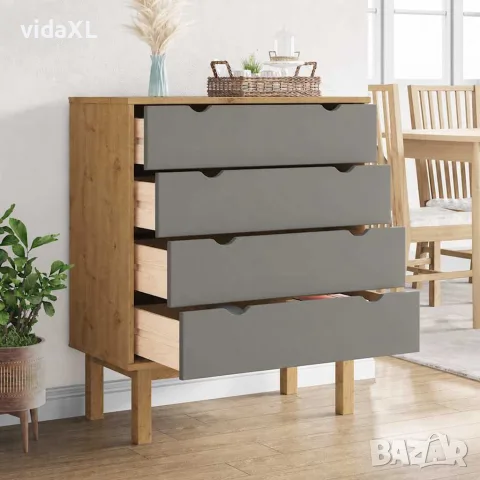 vidaXL Шкаф с чекмеджета OTTA кафяво и сиво 76,5x39,5x90 см бор масив, снимка 3 - Скринове - 56147222