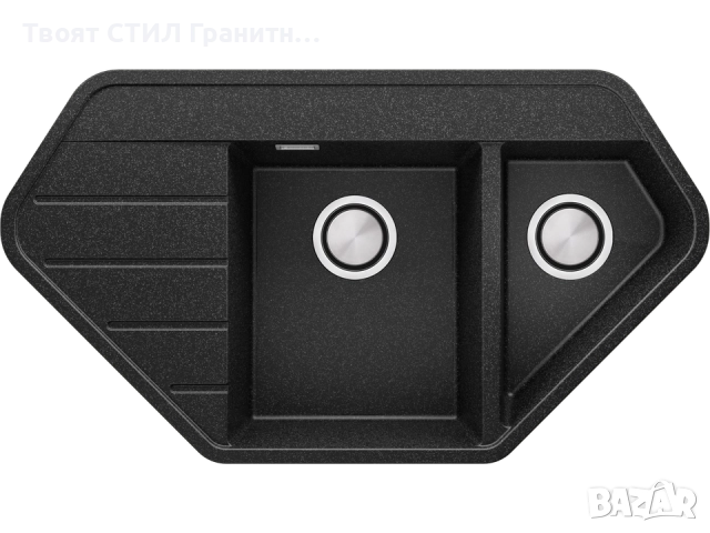 Графит ъглова кухненска гранитна мивка Копенхаген 900 Corner 900x500 мм, снимка 6 - Мивки - 51892475
