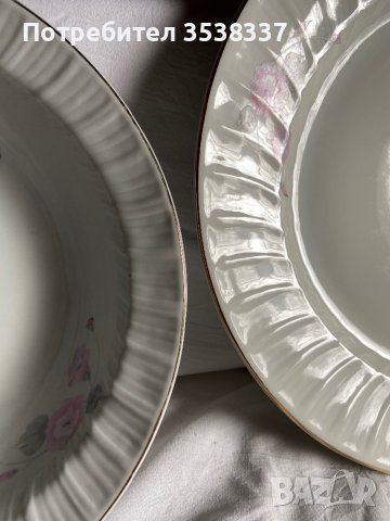 Сет от купа и голяма чиния плато с розово цвете, златен кант на Китка, ретро порцелан, снимка 3 - Прибори за хранене, готвене и сервиране - 39581084