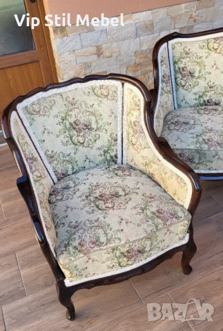 Френска холна гарнитура с гобленова дамаска , снимка 4 - Дивани и мека мебел - 52790049