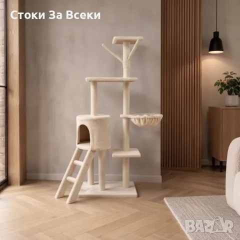Многоетажна котешка драскалка с къщичка и легло, снимка 14 - За котки - 56215316
