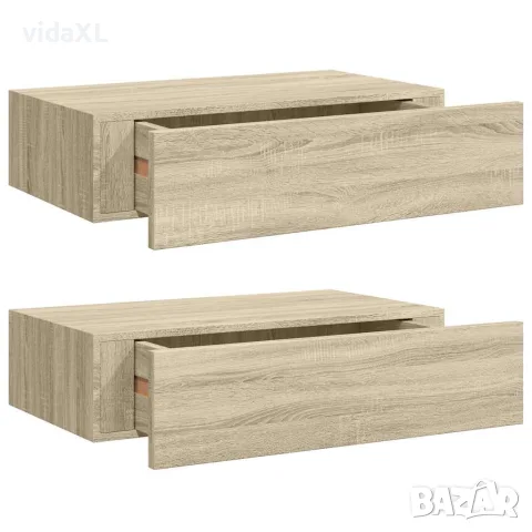 vidaXL Стенни рафтове с чекмеджета, 2 бр, дъб, 40x23,5x10 см, МДФ