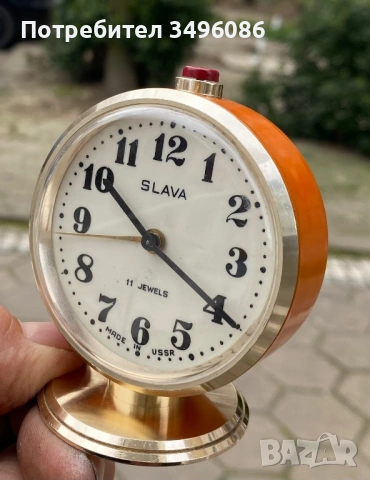 Стар съветски механичен будилник СЛАВА 11 камъка, снимка 2 - Колекции - 54058934
