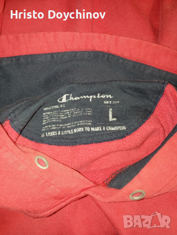 Оригинално червено худи Champion, размер L, снимка 4 - Суичъри - 53155556