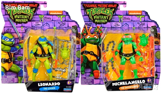 Оригинална eкшън фигурка Костенурките Нинджа TMNT Mutant Mayhem - MICHELANGELO / LEONARDO