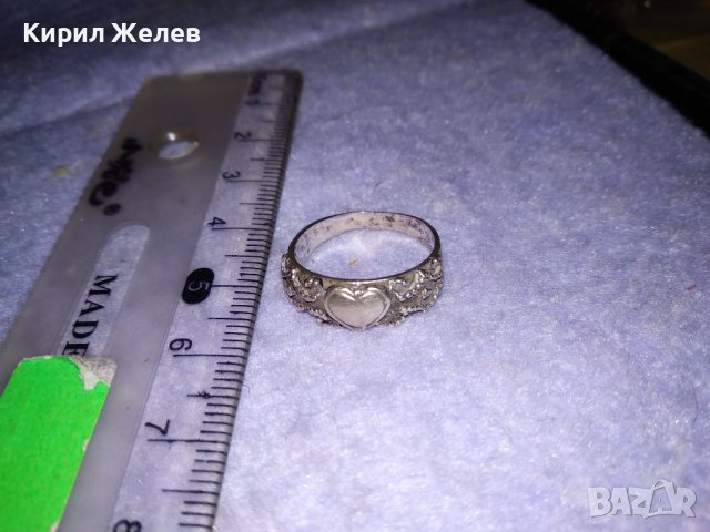 СТАРИНЕН БЕЛ ЕПОК Стил ОРНАМЕНТИРАН СРЕБЪРЕН ПРЪСТЕН СРЕБРО 925 РЪЧНА ИЗРАБОТКА със СЪРЧИЦЕ 34378, снимка 5 - Антикварни и старинни предмети - 39637814