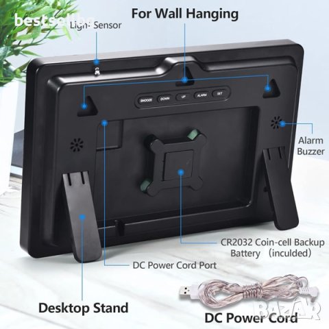 Голям LED дигитален часовник термометър светещ в тъмното аларма на ток, снимка 6 - Други - 42810022