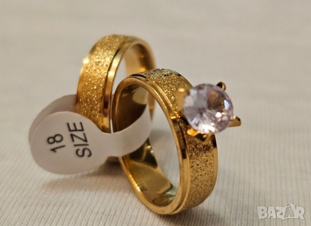 Комплект от два броя пръстени  - Пръстен с цирконии и халка от медицинска стомана , снимка 2 - Пръстени - 44488574