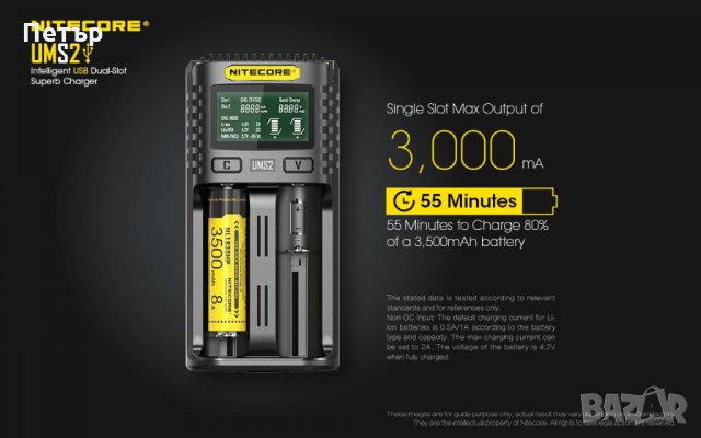 Зарядно за батерии Nitecore UMS2 UMS4 с QC3 адаптер, снимка 1