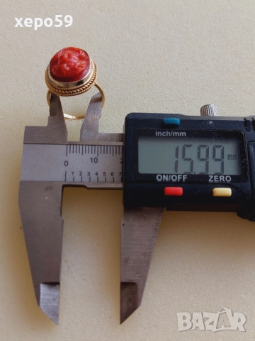 Дамски златен пръстен 14к с инкрустирана коралова камея, снимка 10 - Пръстени - 52624282