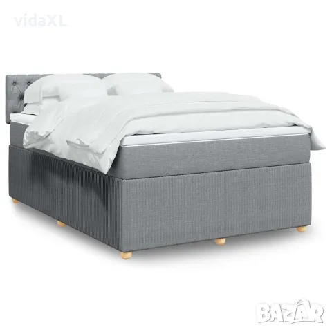 vidaXL Боксспринг легло с матрак, светлосиво, 160x200 см, плат, снимка 2 - Спални и легла - 56146933