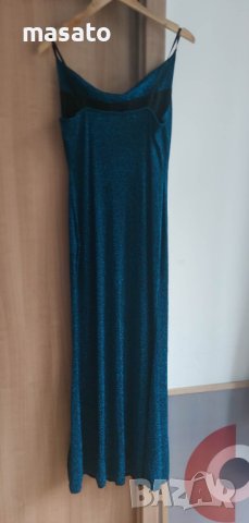 SHEIN - дълга синя лъскава рокля, снимка 3 - Рокли - 40619595