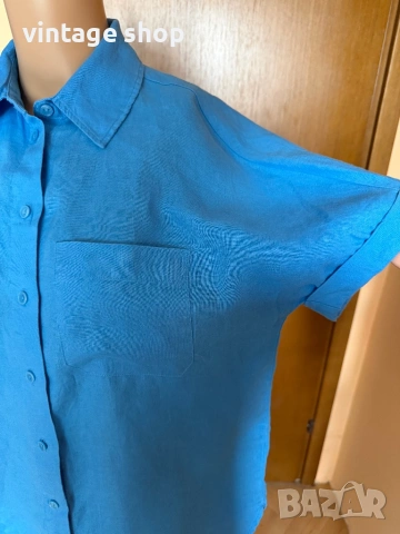 Ленени ризи с къс ръкав в синята гама, снимка 3 - Ризи - 53955451