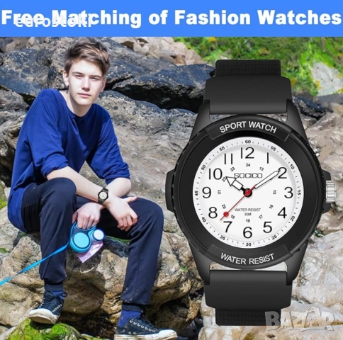 Детски аналогов часовник SOCICO, водоустойчив детски часовник, снимка 2 - Детски - 52436938