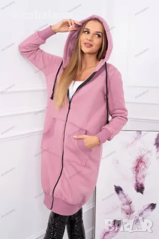 Дамски дълъг изолиран суичър с качулка, 14цвята , снимка 11 - Суичъри - 47609409